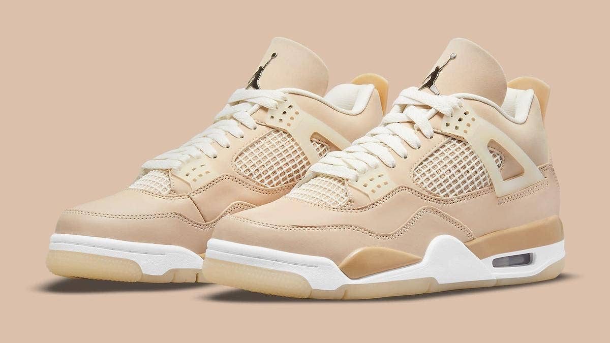 The 'Shimmer' Air Jordan 4 for women is drawing comparisons to Virgil Abloh's Off-White Air Jordan 4. Click for a closer look at the upcoming retro.