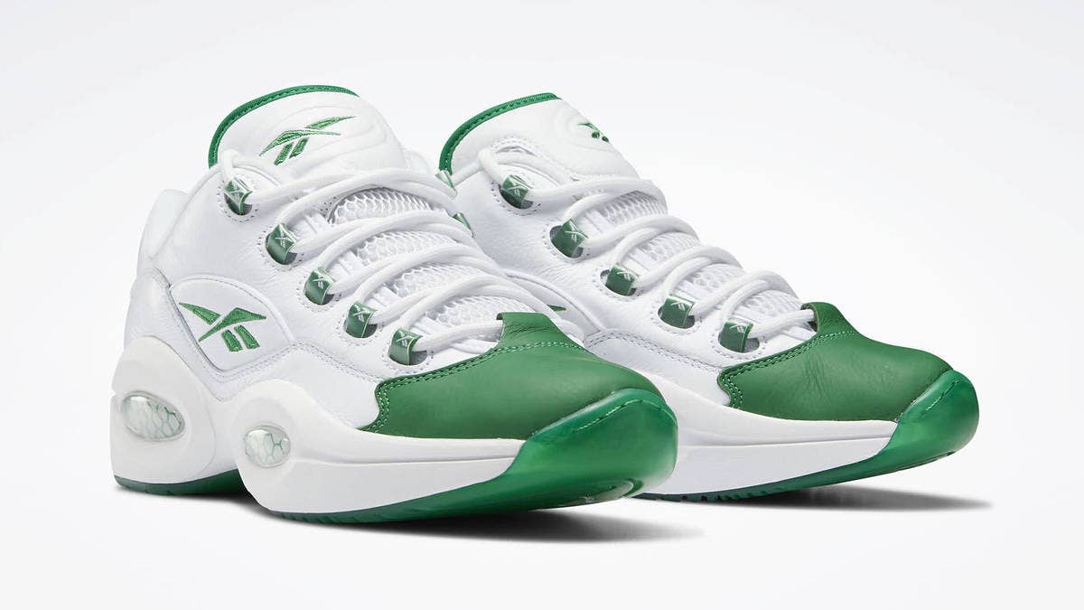 The Reebok Question Low 'Green Toe' from 2006 is releasing for the first time in May 2021. Click here for the official release info and a detailed look.