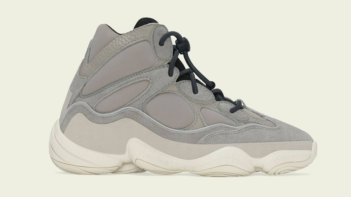 Kanye West's 'Mist Stone' Adidas Yeezy 500 High comes dressed in grey and charcoal tones on the upper. Click here for a detailed look and release info.