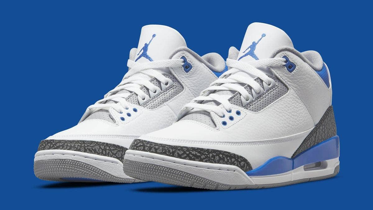 The popular Air Jordan 3 is releasing in a new 'Racer Blue' colorway in July 2021. Find the release details and an official look at the shoe here.