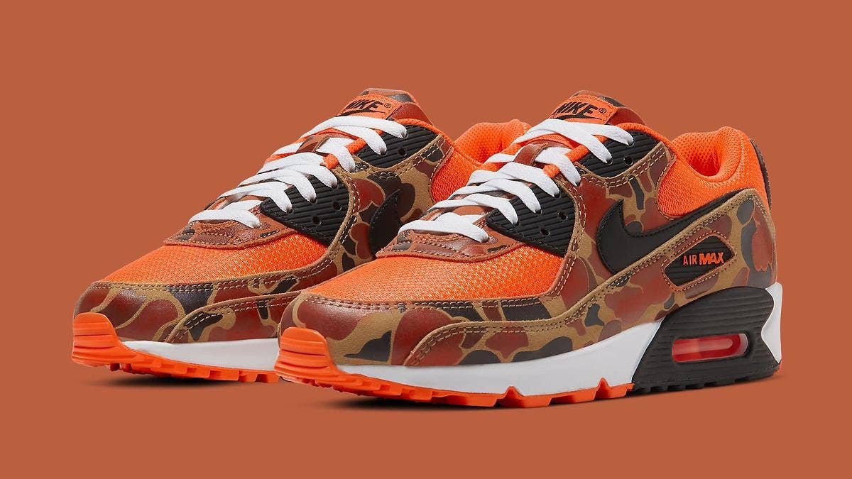 A new Nike Air Max 90 'Orange Duck Camo' colorway has surfaced and is releasing in June 2020. Click here for a detailed look.