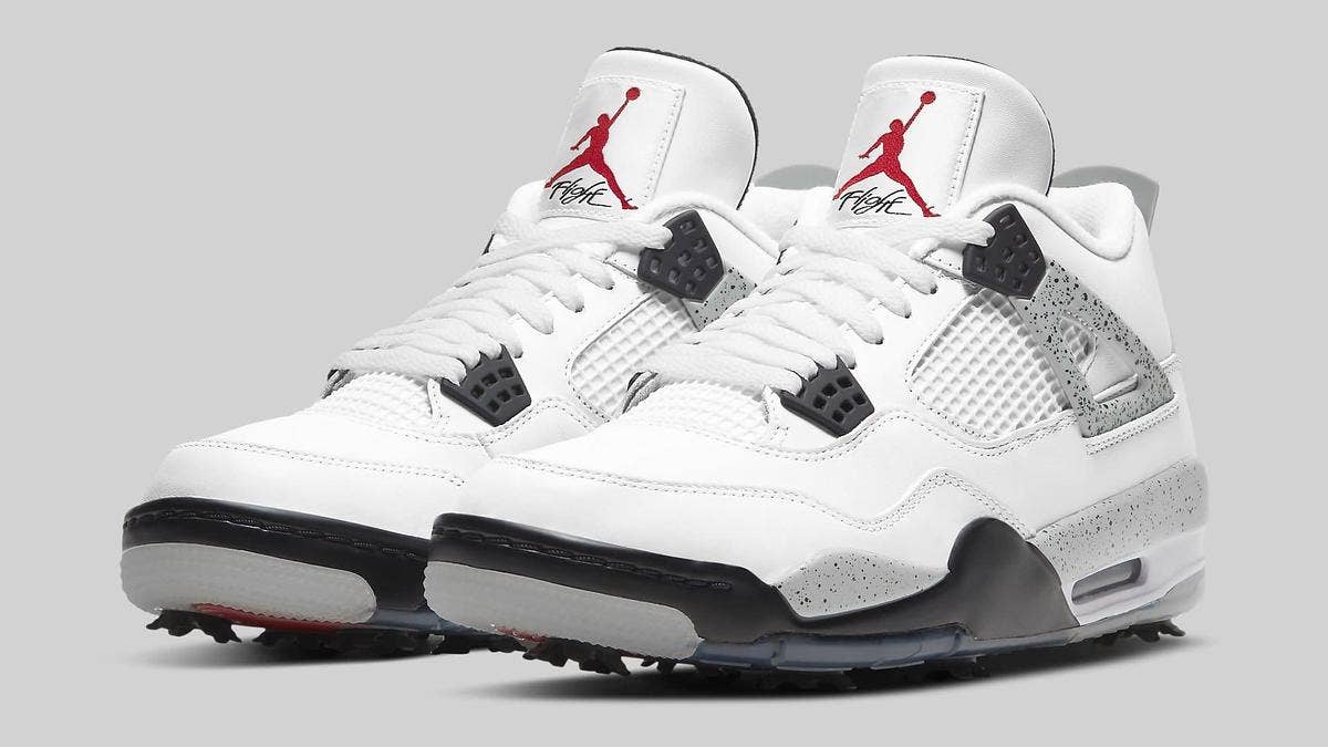 Jordan Brand has turned the classic Air Jordan 4 'White Cement' into a golf shoe. Click here for the official release info and a detailed look.