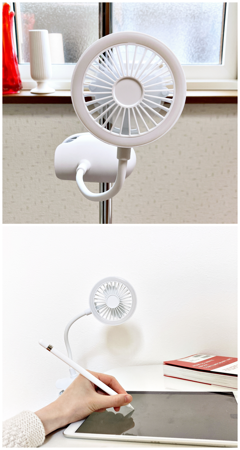 DAISO(ダイソー)のおすすめ便利グッズ「ミニファン(フレキシブルネック、クリップ付)」
