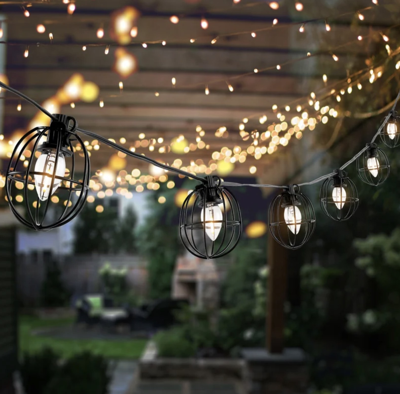 The string lights hung up outside