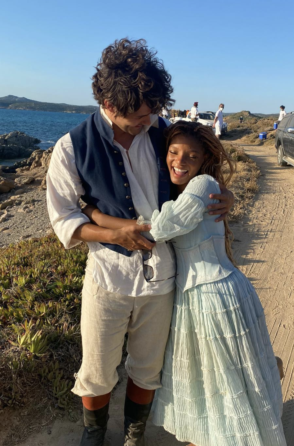Jonah and Halle hugging on the set