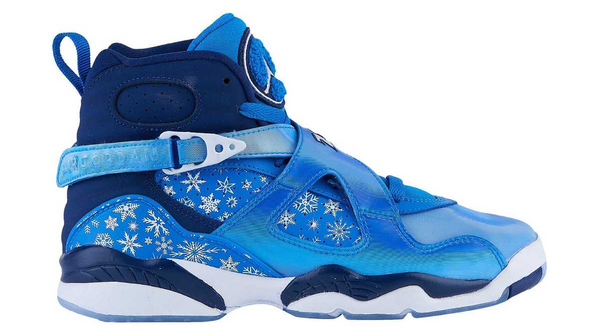 A playful option for kids this winter, the Air Jordan 8 is releasing in a tonal blue colorway with snowflake graphic printing along the quarter and midsole.
