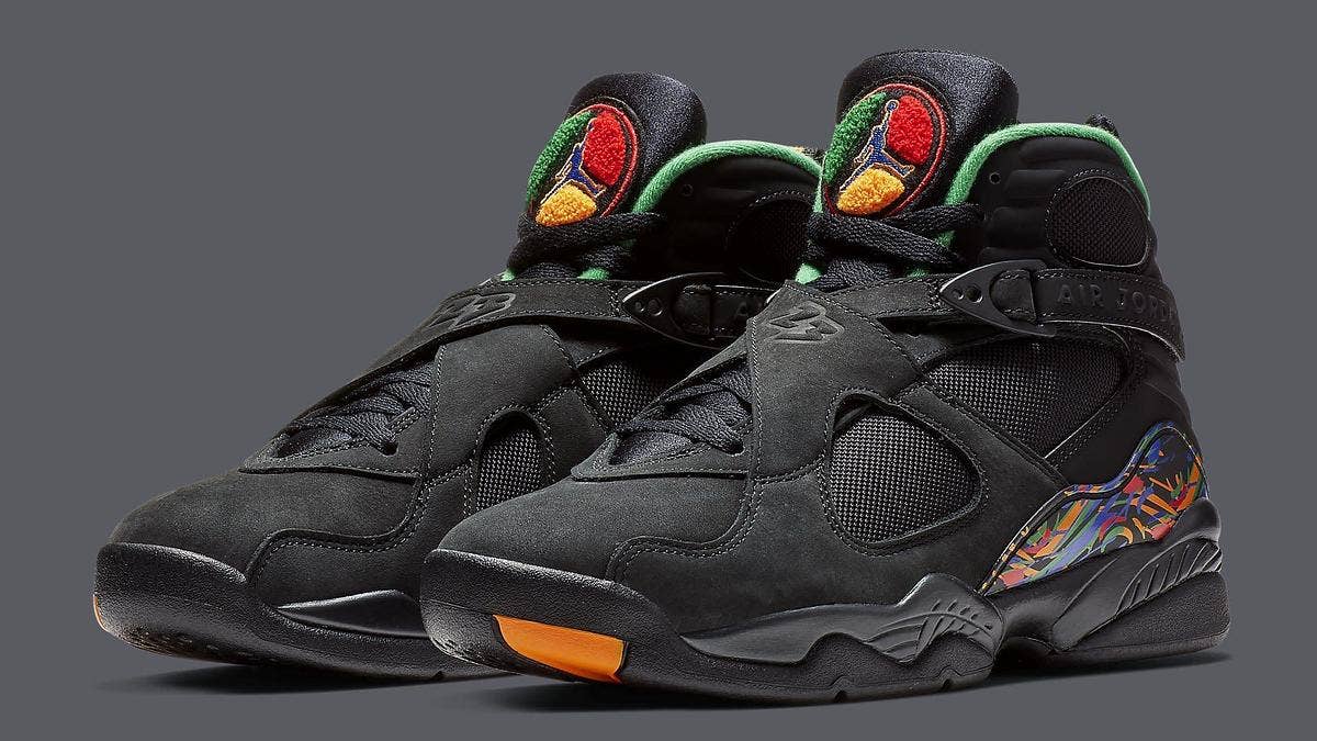 Taking inspiration from its relative outdoor hoop shoe, the "Tinker" Air Jordan 8 borrows colorful details from the Tinker Hatfield designed Nike Air Raid.