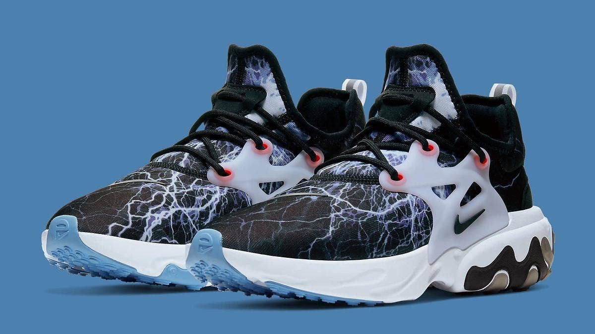 The iconic lightning graphic upper strikes this latest 'Trouble at Home' Nike React Presto that's expected to be releasing soon. Click here to learn more.