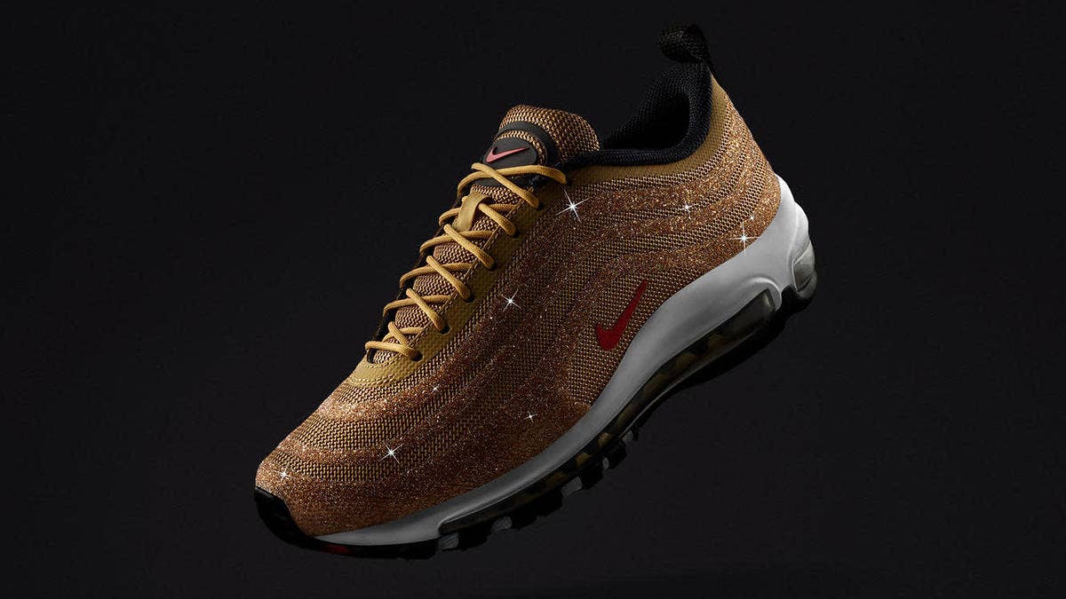This is what you get when 50,000 Swarovski crystals are added to the classic metallic gold Nike Air Max 97. 