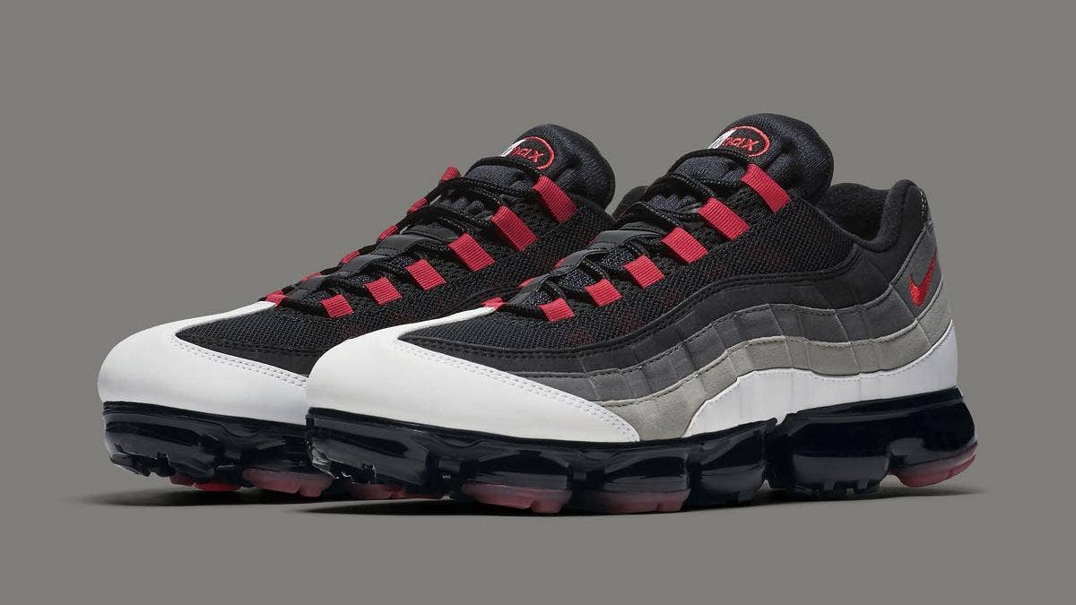 The Nike Air VaporMax 95 has surfaced in a brand new 'Hot Red' colorway. This new pair uses features various shades of grey suede across the upper, red detailing, and sits atop a black VaporMax bubble. 