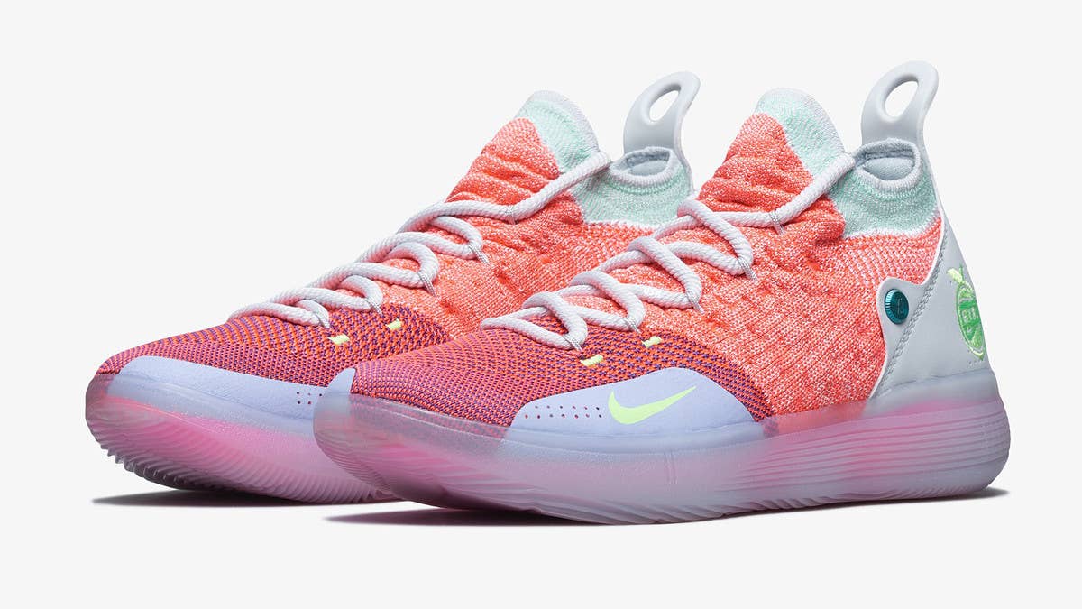 A first look at this year's Nike KD 11 'EYBL' sneakers featuring Peach Jam logos. Find out more about the special-edition shoes including potential release details here.