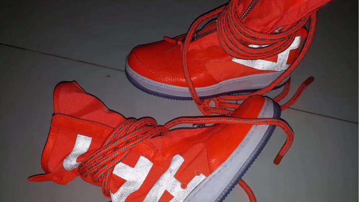 A preview of a new Nike Air Force 1 with a bungee cord.