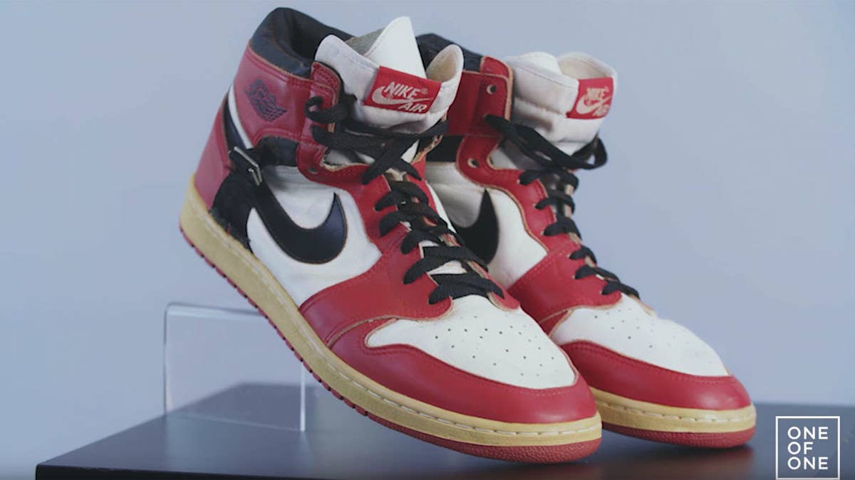 When Michael Jordan worked his way back from a broken foot in 1986, he wore this rare strapped version of the Air Jordan 1.