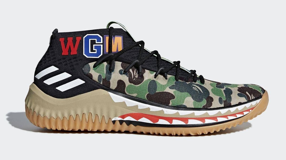 Official images for the BAPE x Adidas Dame 4 collaboration. 