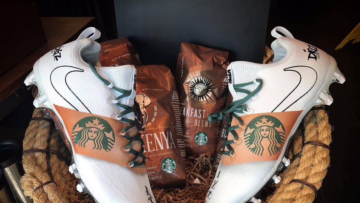 Mache made custom Starbucks cleats for Stefon Diggs and the Vikings' game against Seattle.