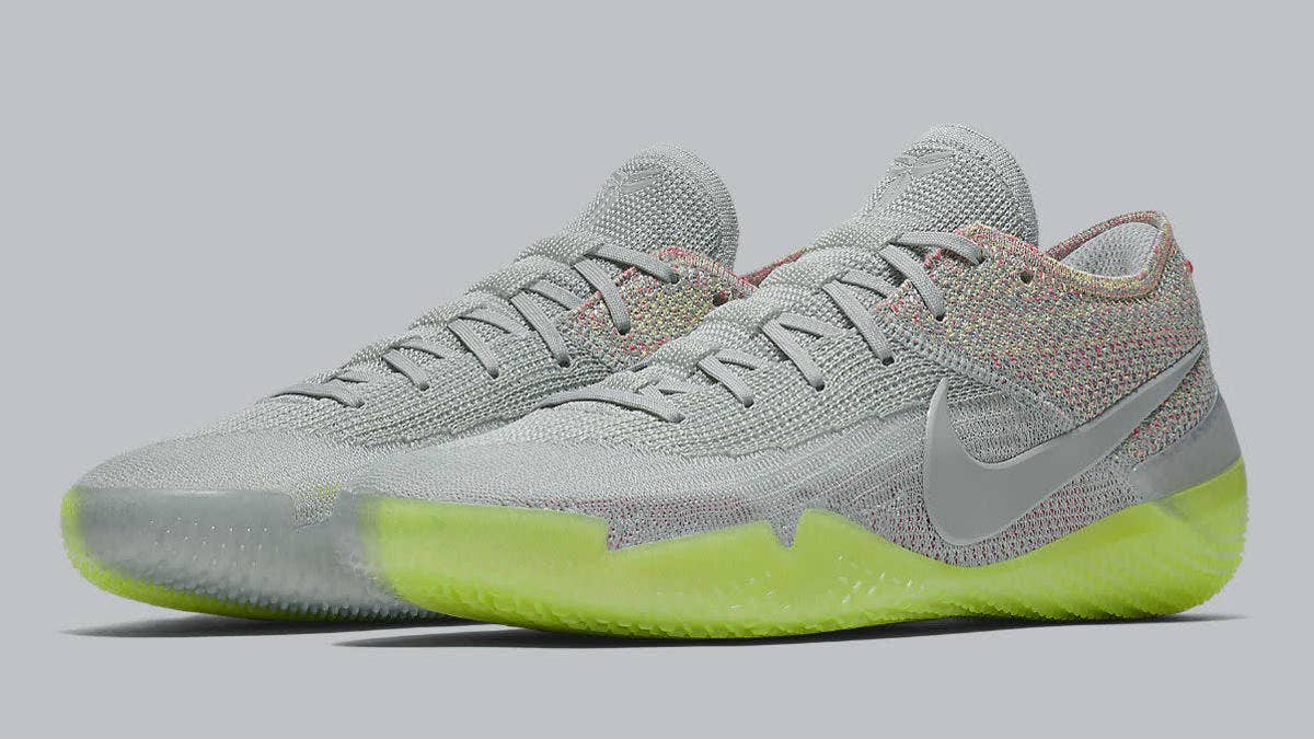 As its name suggests, the 'Multicolor' Nike Kobe A.D. features a grey and multicolor Flyknit upper, along with bright pink branding hits and a volt outsole.