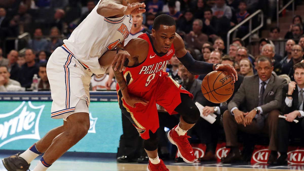 Rajon Rondo wore Air Jordans, but covered up the logo on his pair.