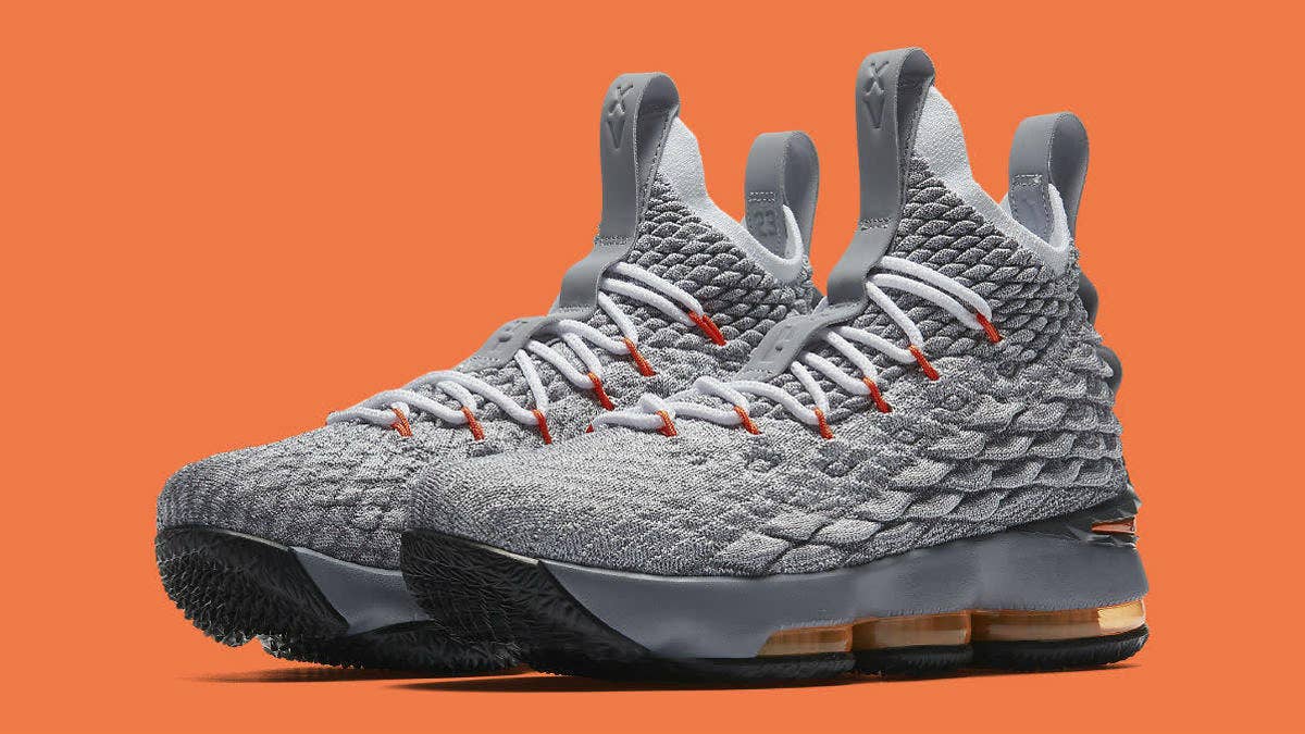The 'Safety Orange' Nike LeBron 15 GS releases on Feb. 24, 2018.