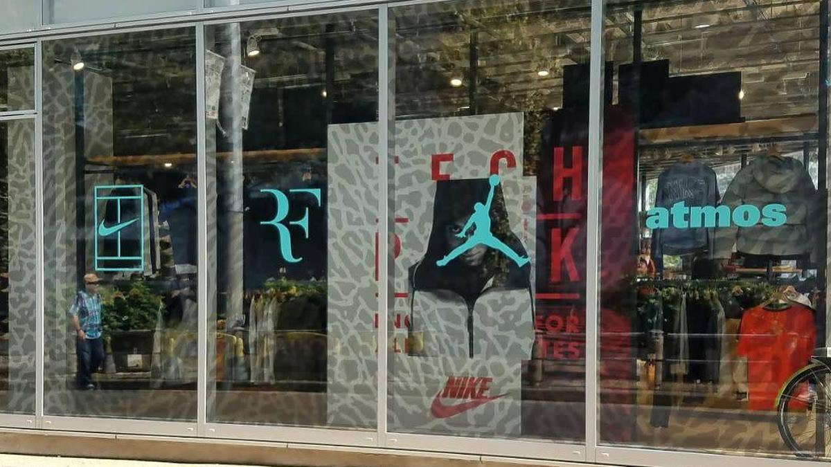 Store displays in Japan indicate the upcoming Nike Zoom Vapor Air Jordan 3 is a collaboration with Atmos.