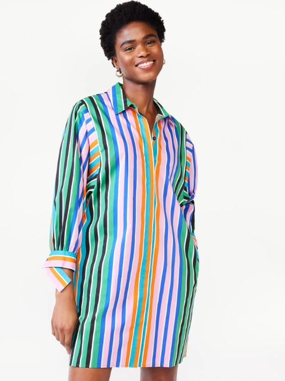 striped button down mini dress