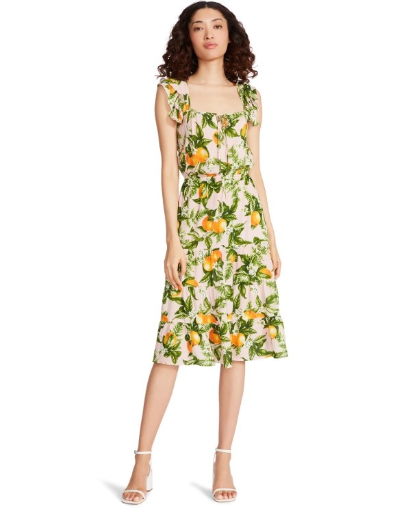 lemon print dress on model