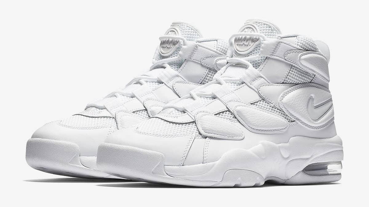 The Nike Air Max2 Uptempo in triple white is said to be releasing in May.