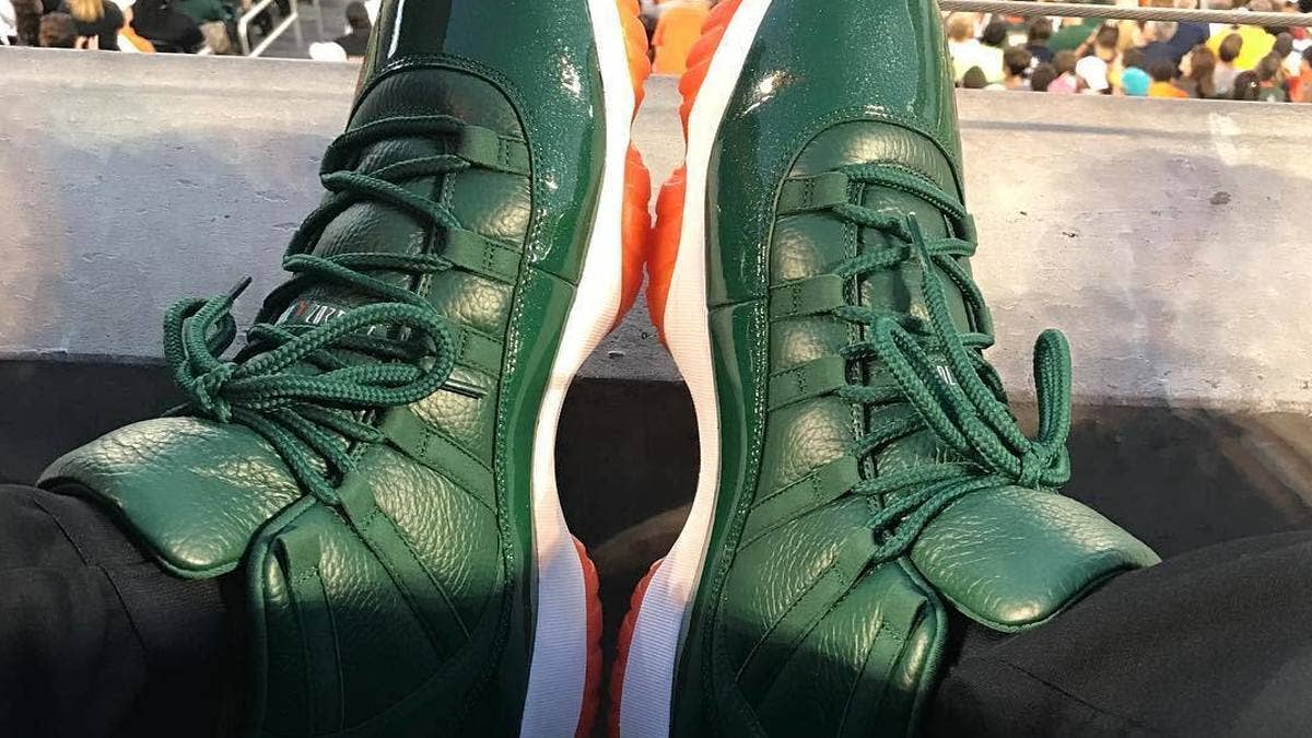 Andre Johnson broke out a Miami Hurricanes Air Jordan 11 PE for the Russell Athletic Bowl.