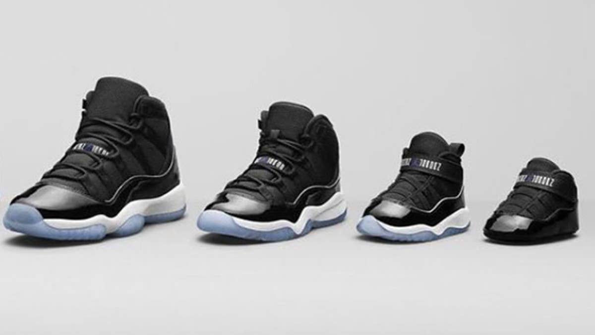 The Air Jordan 11 "Space Jam" is available in kids sizes on Finish Line.