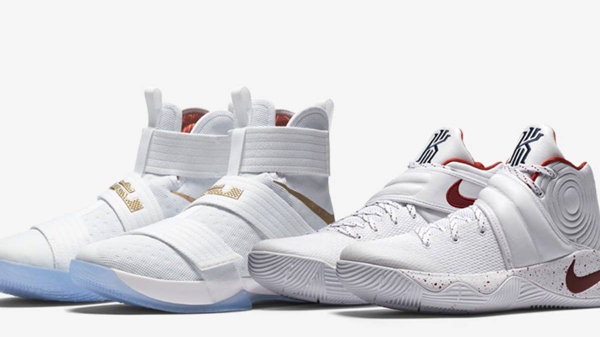 Kyrie Irving and LeBron James with a special series of "Champ Pack" sneakers celebrating the Cavs' epic 2016 Finals win.