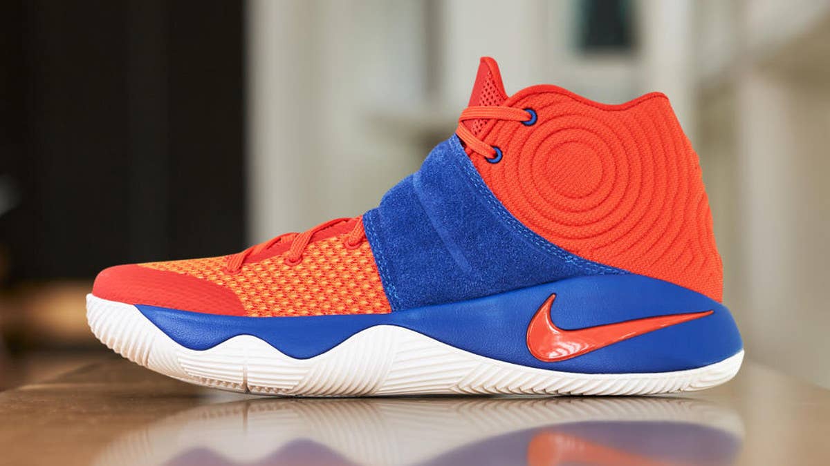Nike Kyrie 2s don the Hardwood Classics look via a throwback orange and blue palette.