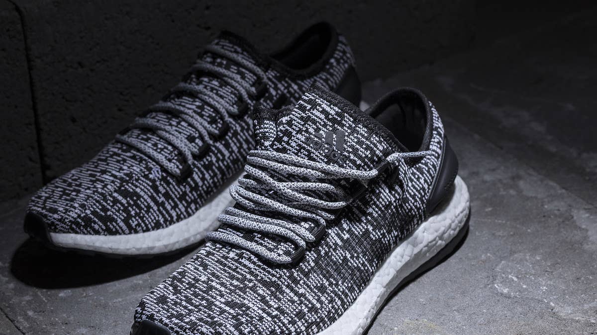 The Adidas Pure Boost Primeknit releases on Jan. 18 in black/white and Jan. 25 in black/grey/cardinal.