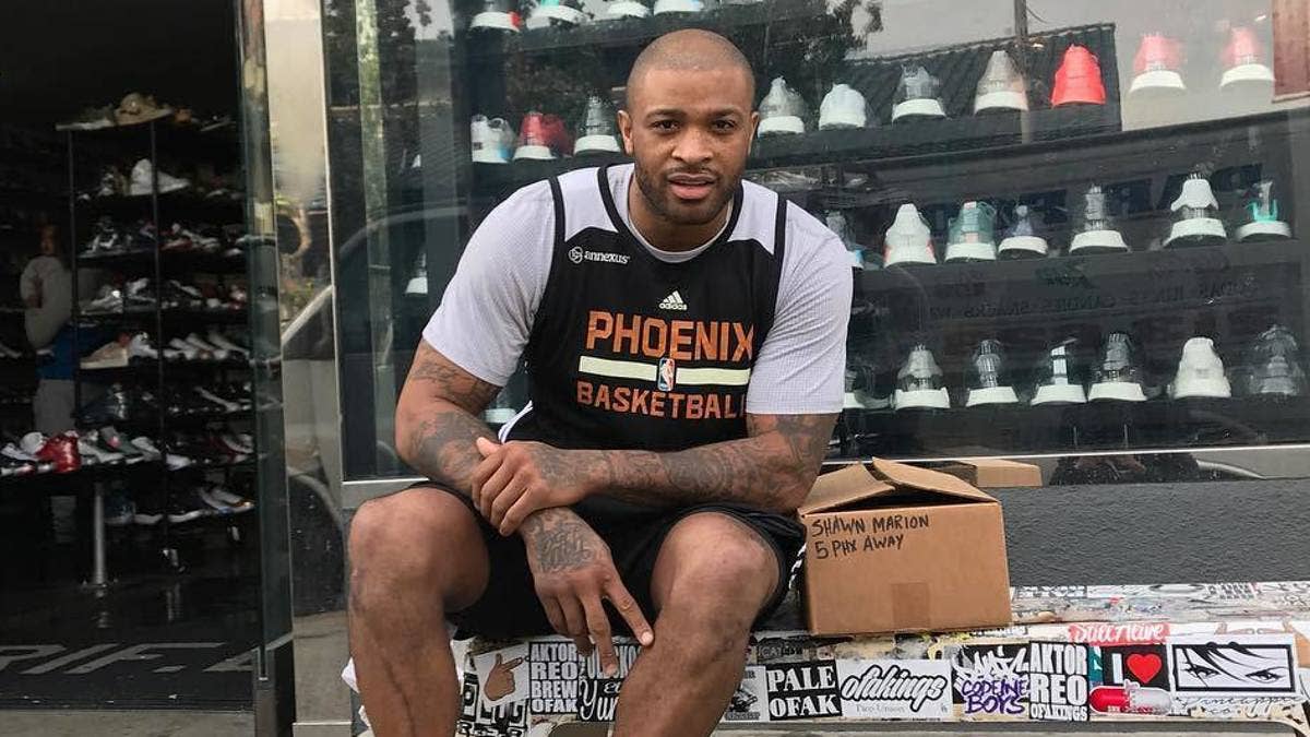 P.J. Tucker picked up a super rare pair of Air Jordans while still wearing his practice clothes.