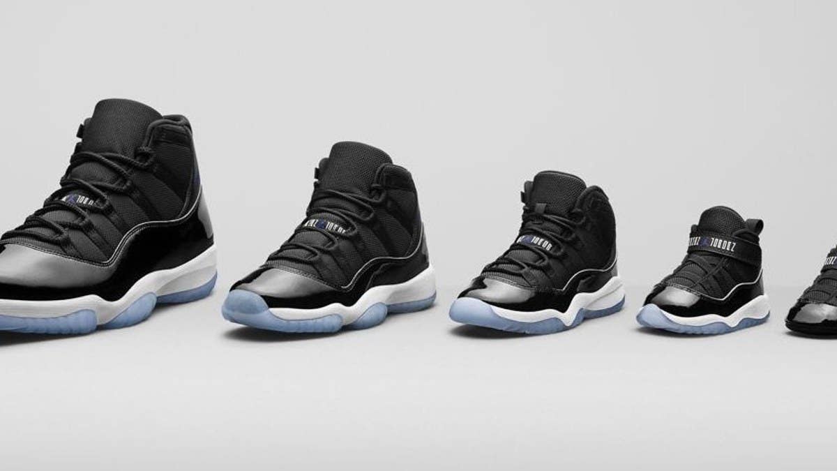 The Air Jordan 11 'Space Jam' will release in sizes from men's down to crib.
