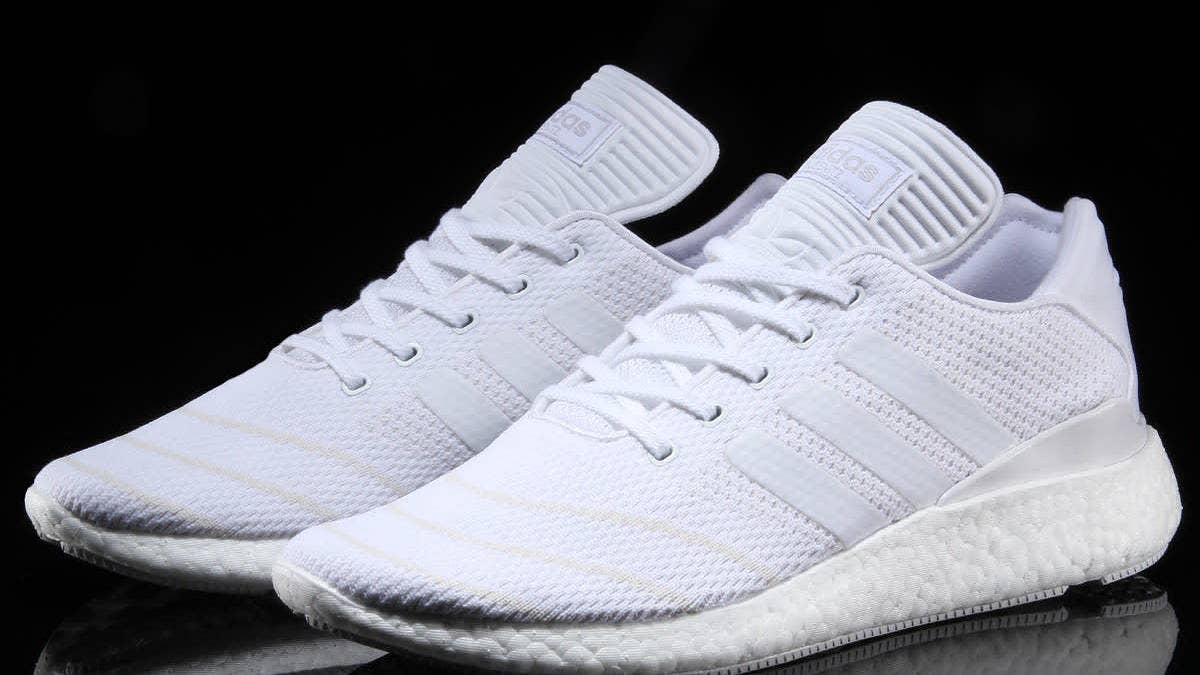 Adidas uses the 'Triple White' colorway on the Busenitz Pure Boost.
