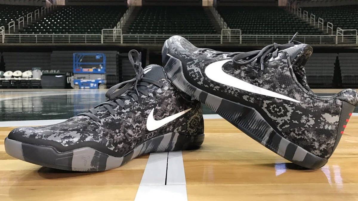 Michigan State Spartans show off a Nike Kobe 11 camo player exclusive they'll wear in the Armed Forces Classic game.