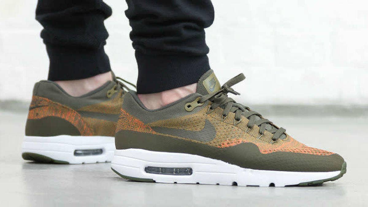 Olive and orange show up on the latest Air Max 1 Ultra Flyknit.