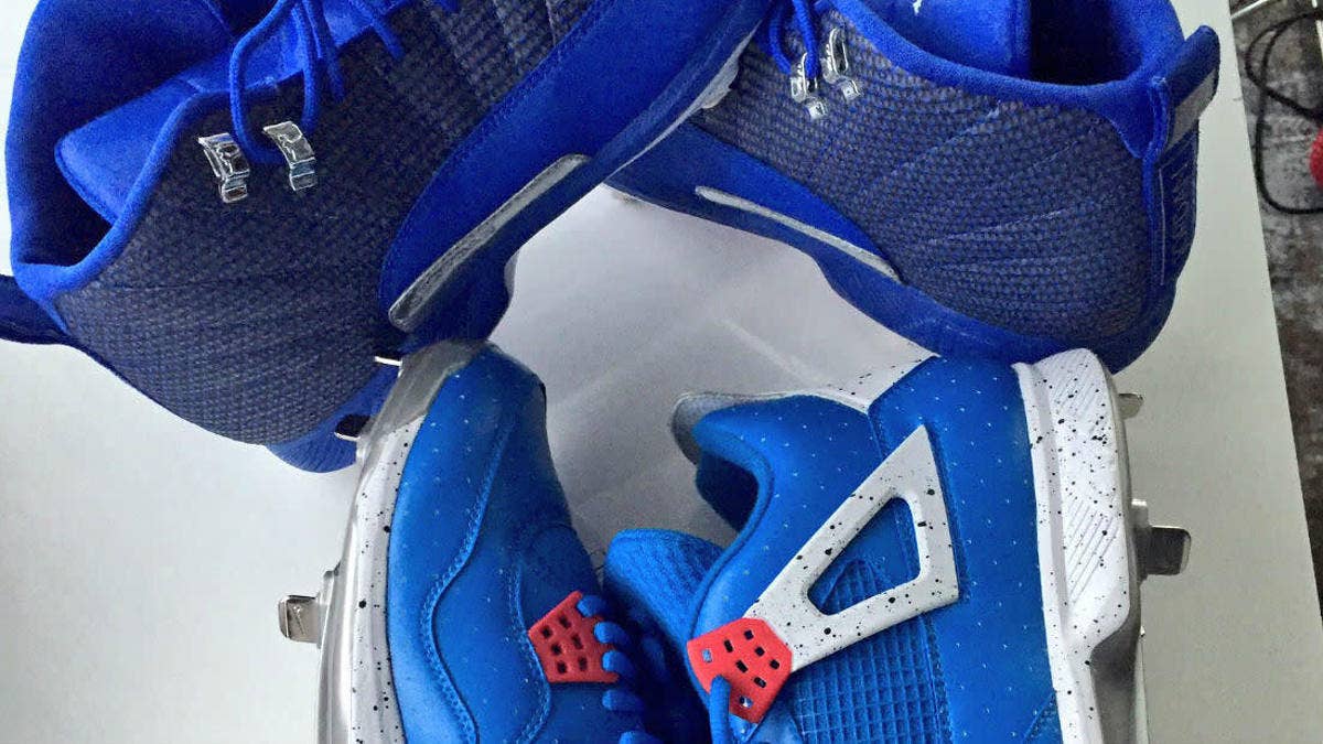 See Stroman's "Blue Jays" Air Jordan 4 and Jordan 12 cleats.