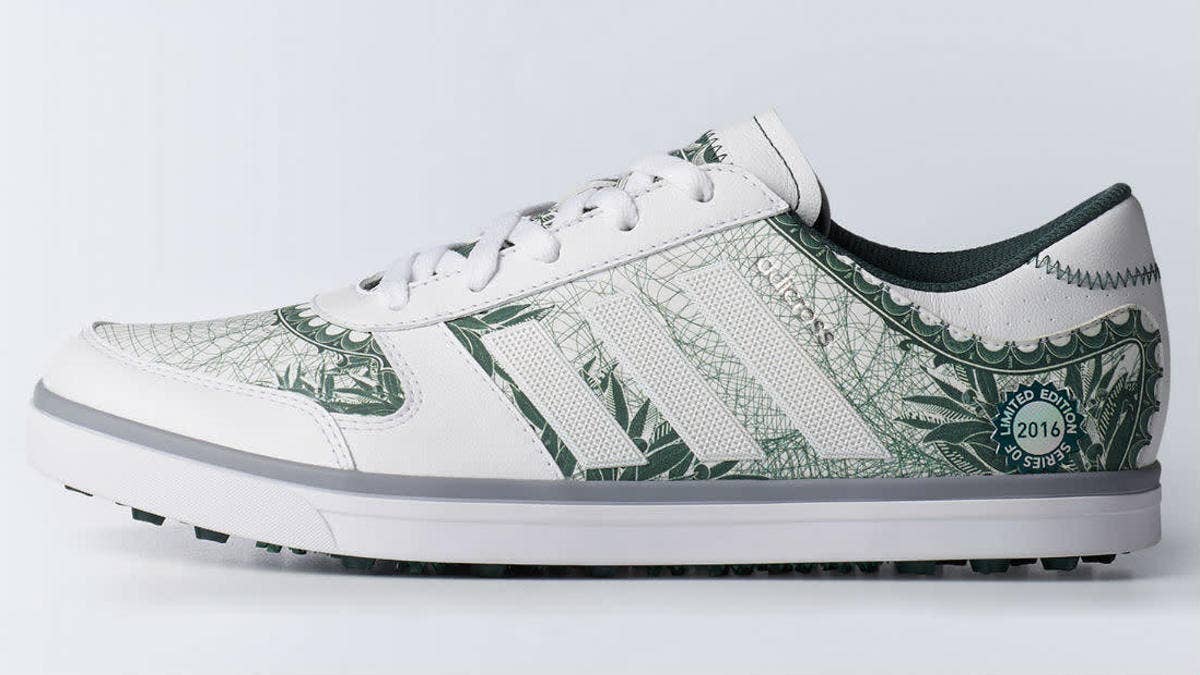 Money-themed shoes celebrate the beginning of the FedEx Cup.