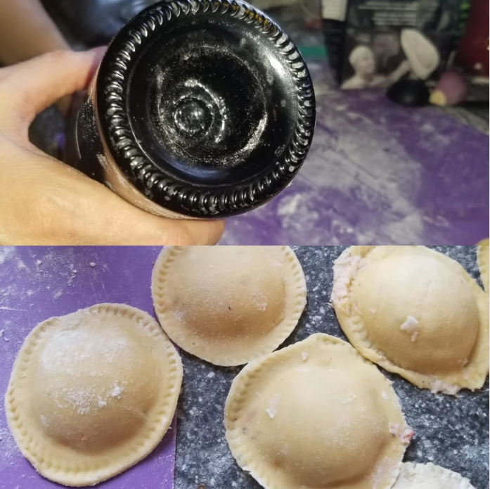 Homemade ravioli made with a bottle