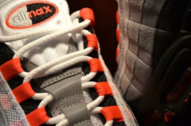 air max 95 solar red on feet