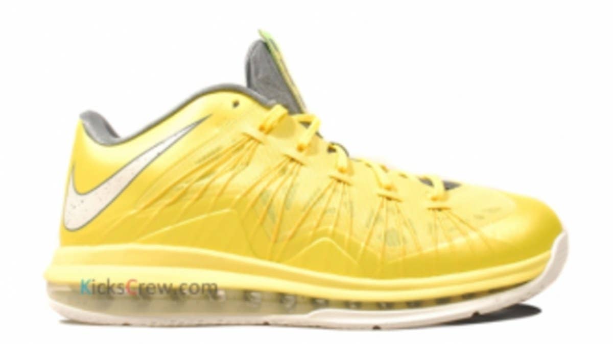 Following a look at the much talked about "Watermelon" edition, we now bring you another look at the upcoming Sonic Yellow/Cool Grey LeBron X Low.
