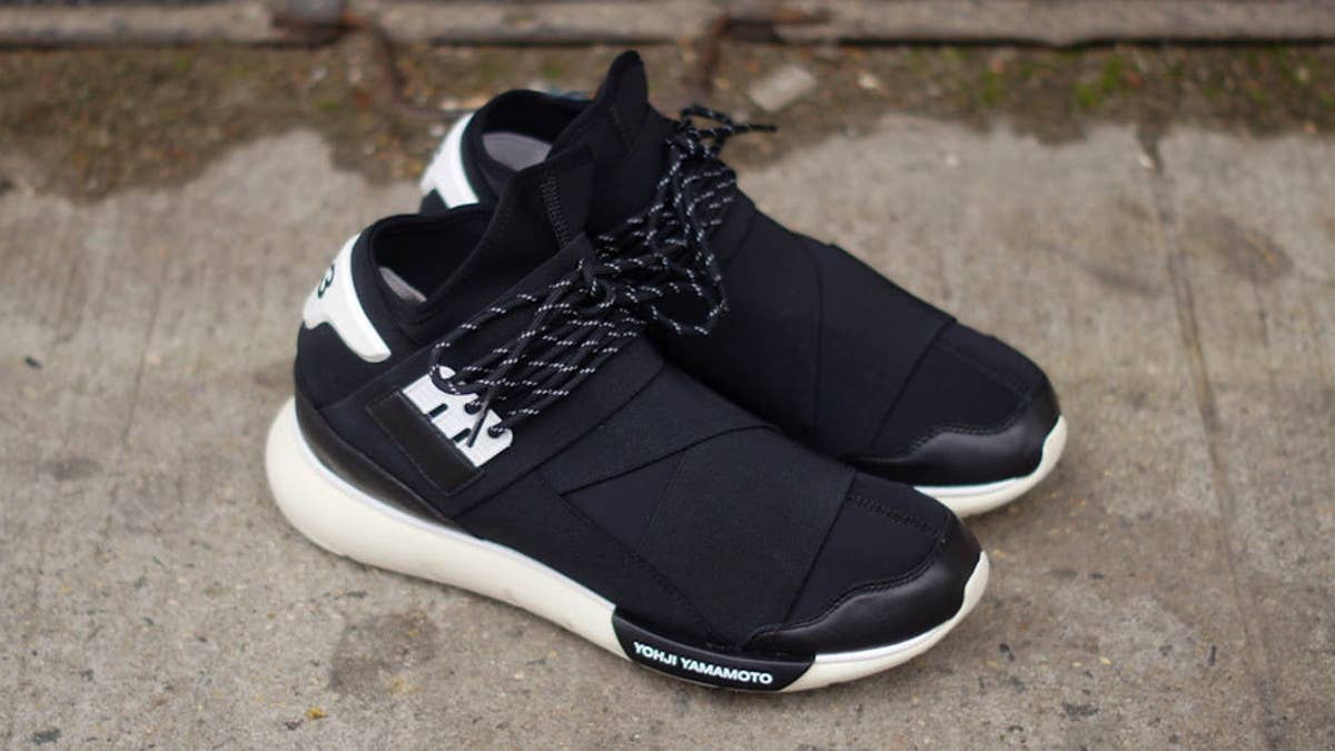 The adidas Y-3 Qasa High drops this week in a stealthy Black / White colorway.