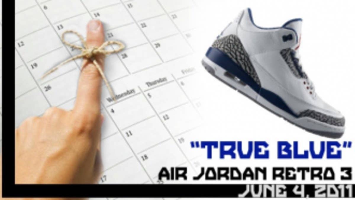 After a 10-year wait, the "True Blue" Air Jordan Retro 3 makes its long-awaited return to retail tonight.