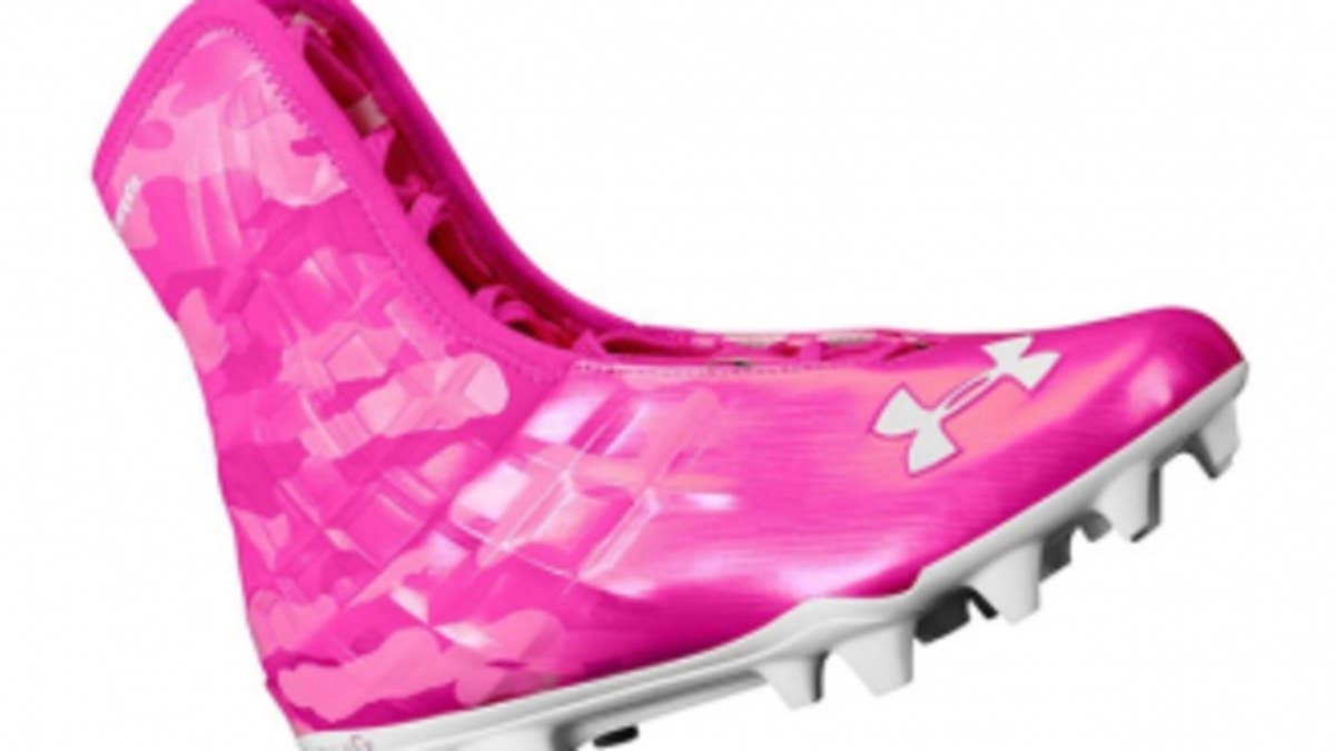 UA's high-cut football cleats for Breast Cancer Awareness Month.