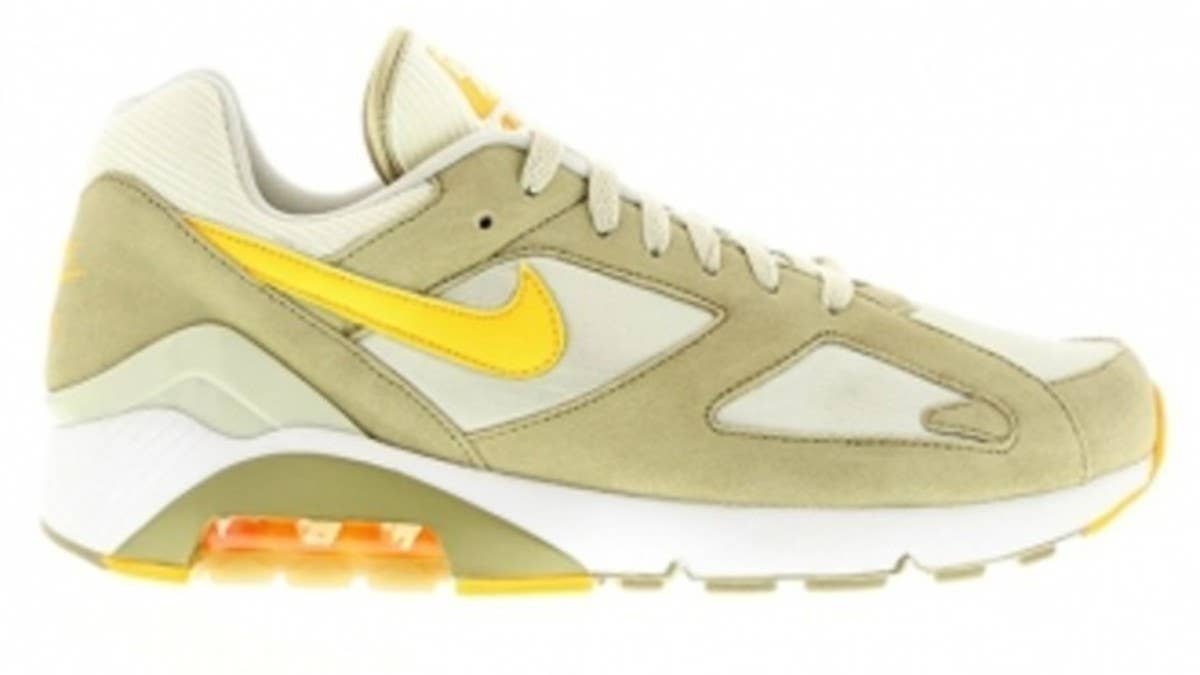 An interesting combination of materials takes over the iconic Air 180 runner by the Swoosh.