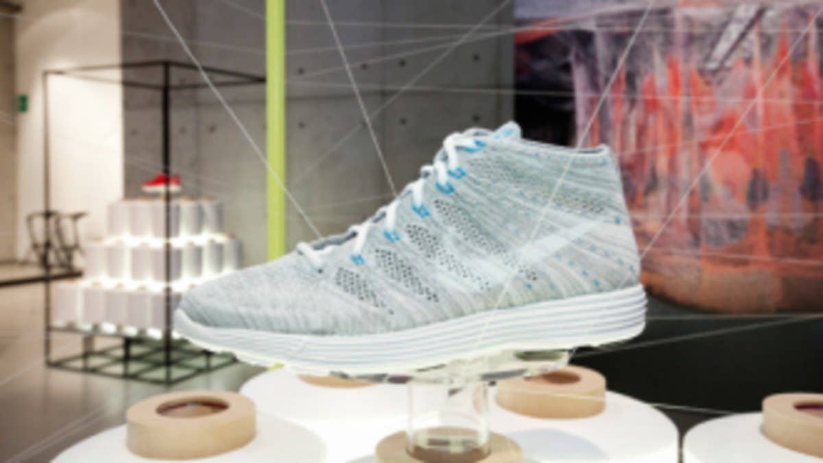 New images of the highly anticipated Nike HTM Flyknit Chukka surfaced yesterday, appearing as part of Nike Stadium Milan's Flyknit Collective installation.