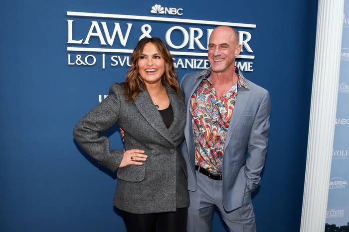 Mariska Hargitay (L) and Christopher Meloni attend NBC&#x27;s &quot;Law &amp; Order&quot; Press Junket