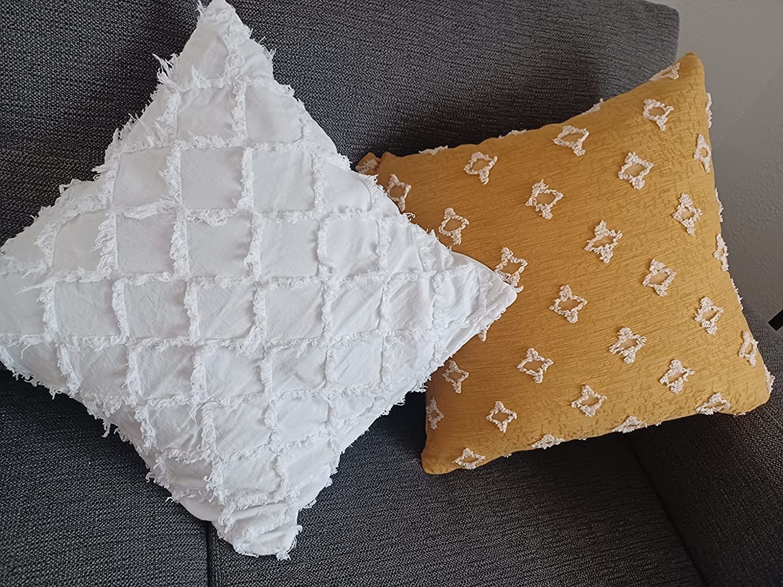 Reviewer&#x27;s photo of the throw pillow cover in the color Yellow