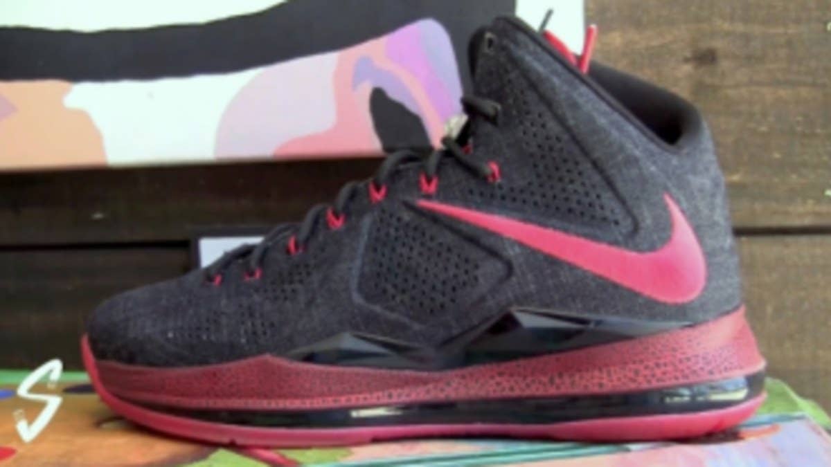 We're provided with a live look at the player exclusive "Black Denim" LeBron X by Nike Sportswear.