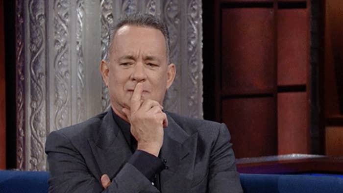 Closeup of Tom Hanks thinking